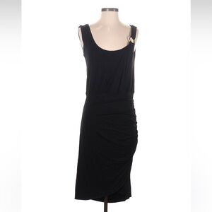 Black Sleeveless Knee length Dress small scoop neckline some ruched area NEW